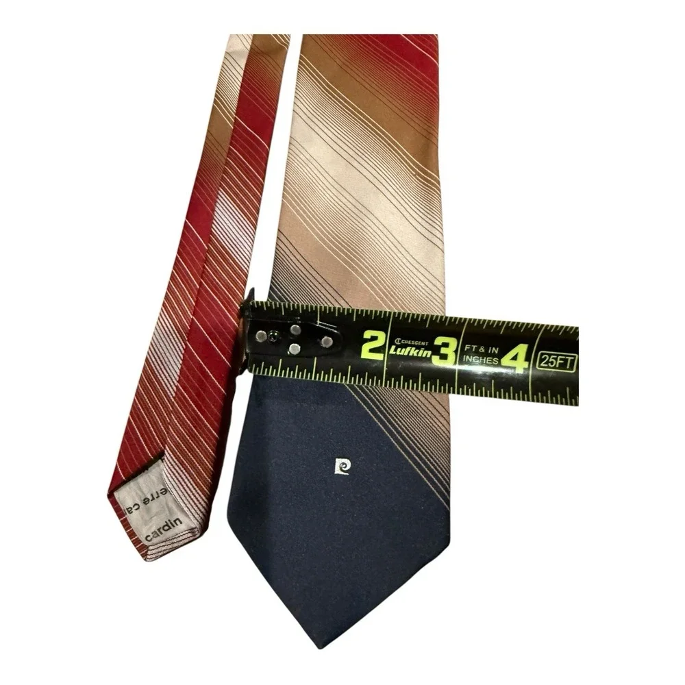 Vintage Pierre Cardin‎ Mens Neck tie Burgundy Black Blue Brown Stripe Polyester